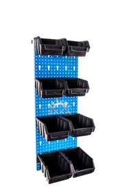 Zestaw pudełek czarnych Ergobox 1 i 2 + płyta perforowana niebieska 225x630x15 mm (szerokość x wysokość x głębokość-rant)