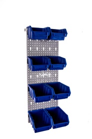 Zestaw pudełek niebieskich Ergobox 1 i 2 + płyta perforowana szara 225x505x15 mm (szerokość x wysokość x głębokość-rant)