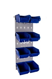 Zestaw pudełek niebieskich Ergobox 2 + płyta perforowana szara 225x505x15 mm (szerokość x wysokość x głębokość-rant)
