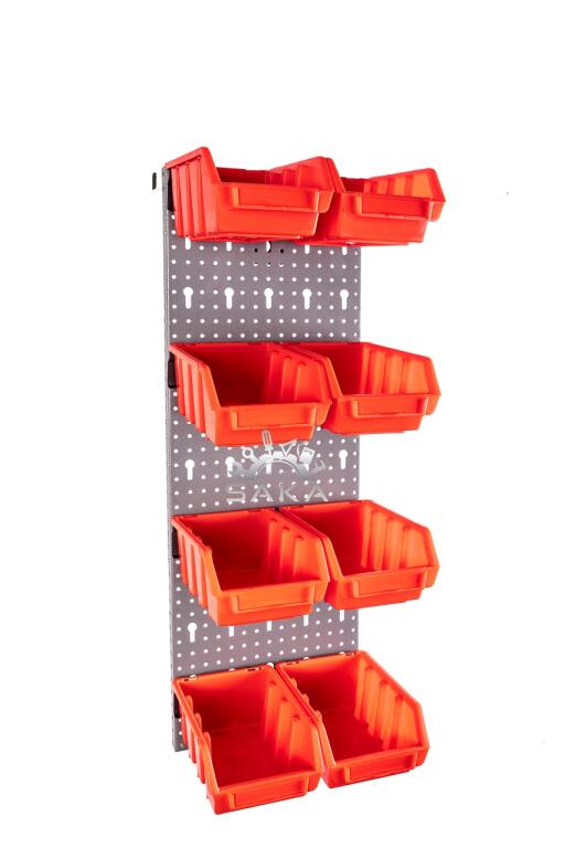 Zestaw pudełek czerwonych Ergobox 2 + płyta perforowana szara 225x505x15 mm (szerokość x wysokość x głębokość-rant) (1)