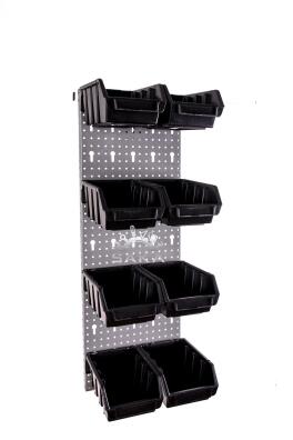 Zestaw pudełek czarnych Ergobox 2 + płyta perforowana szara 225x505x15 mm (szerokość x wysokość x głębokość-rant)