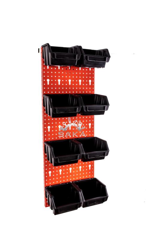 Zestaw pudełek czarnych Ergobox 1 + płyta perforowana czerwona 225x505x15 mm (szerokość x wysokość x głębokość-rant)