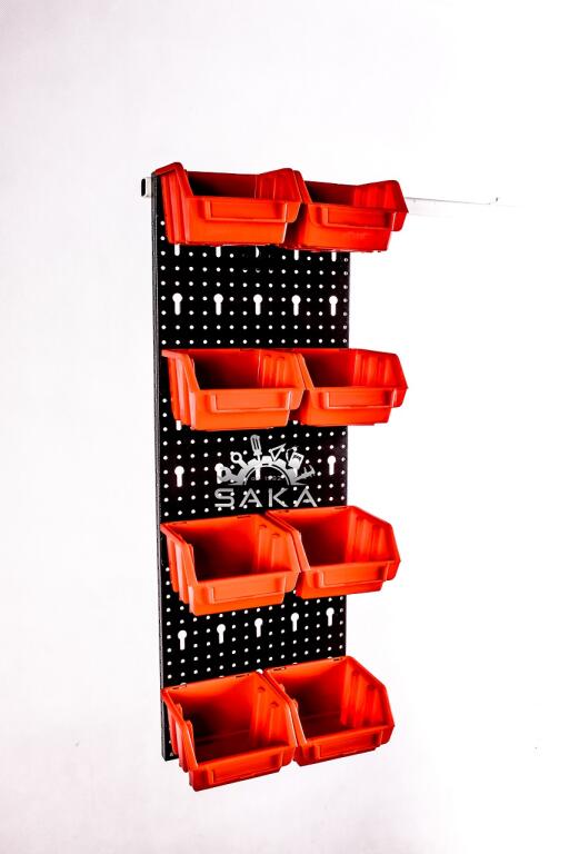 Zestaw pudełek czerwonych Ergobox 1 + płyta perforowana szara 225x505x15 mm (szerokość x wysokość x głębokość-rant) (13)