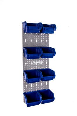 Zestaw pudełek niebieskich Ergobox 1 + płyta perforowana szara 225x505x15 mm (szerokość x wysokość x głębokość-rant)