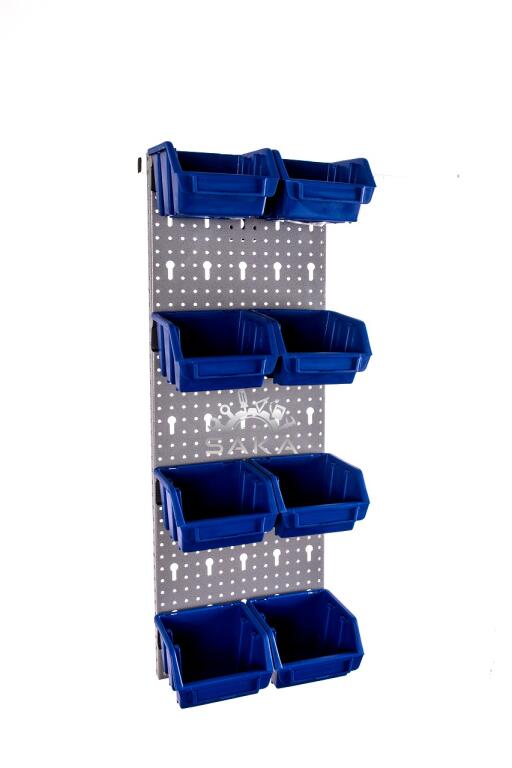 Zestaw pudełek niebieskich Ergobox 1 + płyta perforowana szara 225x505x15 mm (szerokość x wysokość x głębokość-rant)