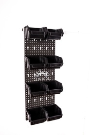 Zestaw pudełek czarnych Ergobox 1 + płyta perforowana czarna 225x505x15 mm (szerokość x wysokość x głębokość-rant)