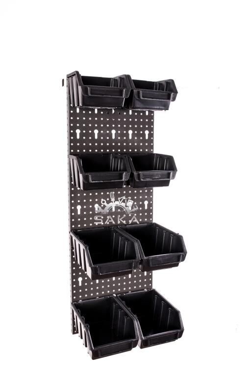 Zestaw pudełek czerwonych Ergobox 1 i 2 + płyta perforowana czarna 225x505x15 mm (szerokość x wysokość x głębokość-rant) (5)