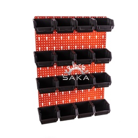 Zestaw pudełek czarnych Ergobox 1 + płyta perforowana czerwona podwójna 450x630x15 mm (szerokość x wysokość x głębokość-rant)