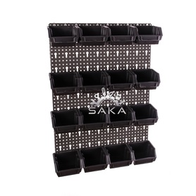 Zestaw pudełek czarnych Ergobox 1 + płyta perforowana czarna podwójna 450x630x15 mm (szerokość x wysokość x głębokość-rant)