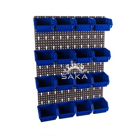 Zestaw pudełek niebieskich Ergobox 1 + płyta perforowana czarna podwójna 450x630x15 mm (szerokość x wysokość x głębokość-rant)