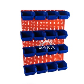 Zestaw pudełek niebieskich Ergobox 1 + płyta perforowana czerwona podwójna 450x630x15 mm (szerokość x wysokość x głębokość-rant)