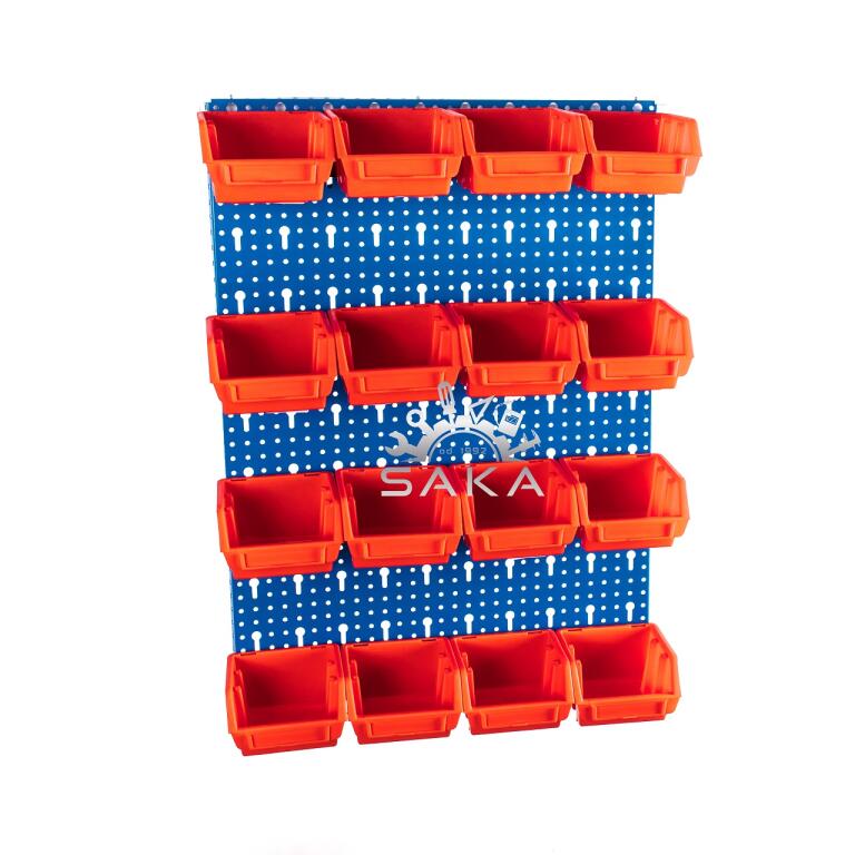 Zestaw pudełek czerwonych Ergobox 1 + płyta perforowana szara podwójna 450x630x15 mm (szerokość x wysokość x głębokość-rant) (4)