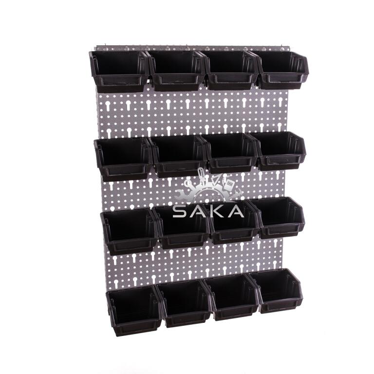 Zestaw pudełek czerwonych Ergobox 1 + płyta perforowana szara podwójna 450x630x15 mm (szerokość x wysokość x głębokość-rant) (2)