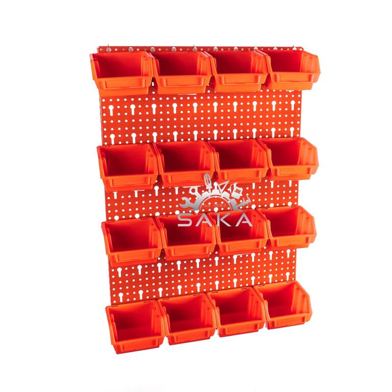 Zestaw pudełek czerwonych Ergobox 1 + płyta perforowana niebieska podwójna 450x630x15 mm (szerokość x wysokość x głębokość-rant) (11)