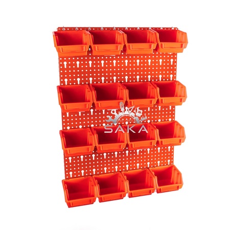 Zestaw pudełek czerwonych Ergobox 1 + płyta perforowana czerwona podwójna 450x630x15 mm (szerokość x wysokość x głębokość-rant) (1)