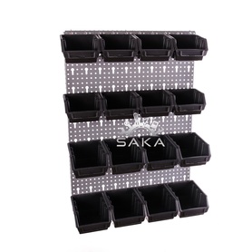 Zestaw pudełek czarnych Ergobox 1 i 2 + płyta perforowana szara podwójna 450x630x15 mm (szerokość x wysokość x głębokość-rant)