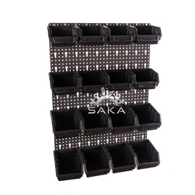 Zestaw pudełek czarnych Ergobox 1 i 2 + płyta perforowana czarna podwójna 450x630x15 mm (szerokość x wysokość x głębokość-rant)
