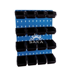 Zestaw pudełek czarnych Ergobox 1 i 2 + płyta perforowana niebieska podwójna 450x630x15 mm (szerokość x wysokość x głębokość-rant)