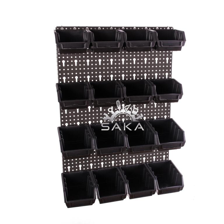 Zestaw pudełek czarnych Ergobox 1 i 2 + płyta perforowana niebieska podwójna 450x630x15 mm (szerokość x wysokość x głębokość-rant) (2)