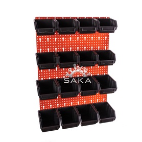 Zestaw pudełek czarnych Ergobox 1 i 2 + płyta perforowana czerwona podwójna 450x630x15 mm (szerokość x wysokość x głębokość-rant)