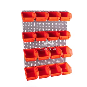 Zestaw pudełek czerwonych Ergobox 1 i 2 + płyta perforowana szara podwójna 450x630x15 mm (szerokość x wysokość x głębokość-rant)