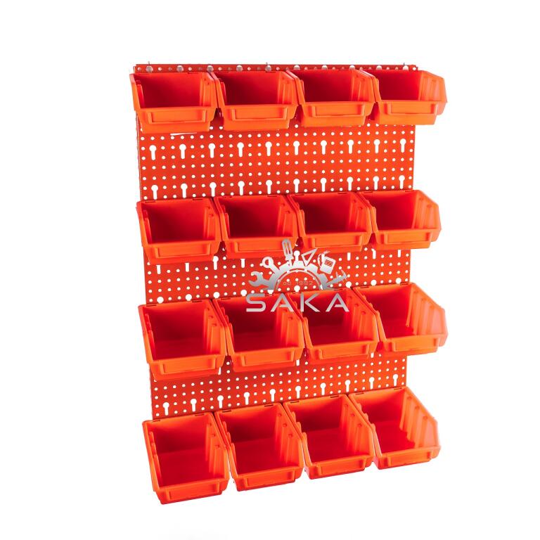 Zestaw pudełek czerwonych Ergobox 1 i 2 + płyta perforowana szara podwójna 450x630x15 mm (szerokość x wysokość x głębokość-rant) (5)