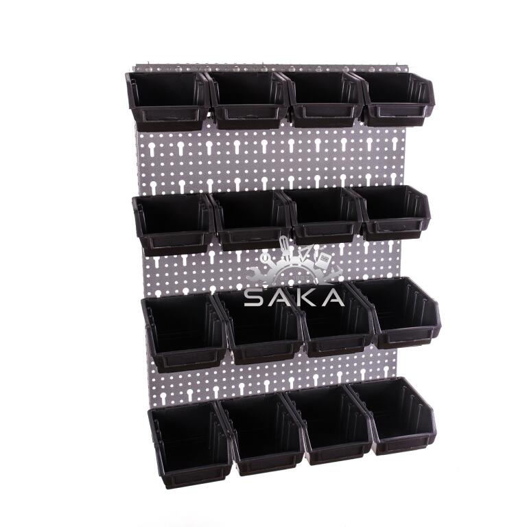 Zestaw pudełek czerwonych Ergobox 1 i 2 + płyta perforowana czarna podwójna 450x630x15 mm (szerokość x wysokość x głębokość-rant) (5)