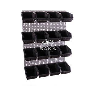 Zestaw pudełek czarnych Ergobox 2 + płyta perforowana szara podwójna 450x630x15 mm (szerokość x wysokość x głębokość-rant)