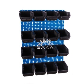 Zestaw pudełek czarnych Ergobox 2 + płyta perforowana niebieska podwójna450x630x15 mm (szerokość x wysokość x głębokość-rant)