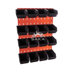 Zestaw pudełek czarnych Ergobox 2 + płyta perforowana czerwona podwójna 450x630x15 mm (szerokość x wysokość x głębokość-rant)