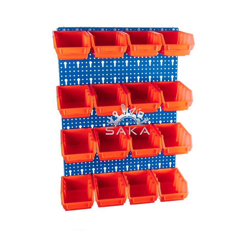 Zestaw pudełek niebieskich Ergobox 2 + płyta perforowana szara podwójna 450x630x15 mm (szerokość x wysokość x głębokość-rant) (6)