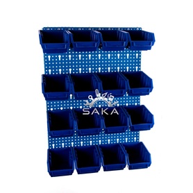 Zestaw pudełek niebieskich Ergobox 2 + płyta perforowana niebieska podwójna 450x630x15 mm (szerokość x wysokość x głębokość-rant)