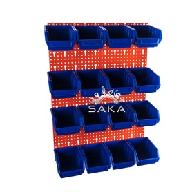 Zestaw pudełek niebieskich Ergobox 2 + płyta perforowana czerwona podwójna 450x630x15 mm (szerokość x wysokość x głębokość-rant)