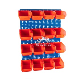 Zestaw pudełek czerwonych Ergobox 2 + płyta perforowana niebieska podwójna 450x630x15 mm (szerokość x wysokość x głębokość-rant)