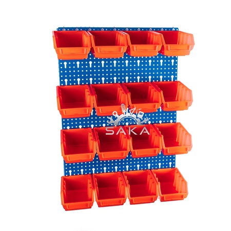 Zestaw pudełek czerwonych Ergobox 2 + płyta perforowana niebieska podwójna 450x630x15 mm (szerokość x wysokość x głębokość-rant) (1)