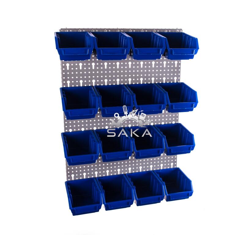 Zestaw pudełek czerwonych Ergobox 2 + płyta perforowana niebieska podwójna 450x630x15 mm (szerokość x wysokość x głębokość-rant) (4)