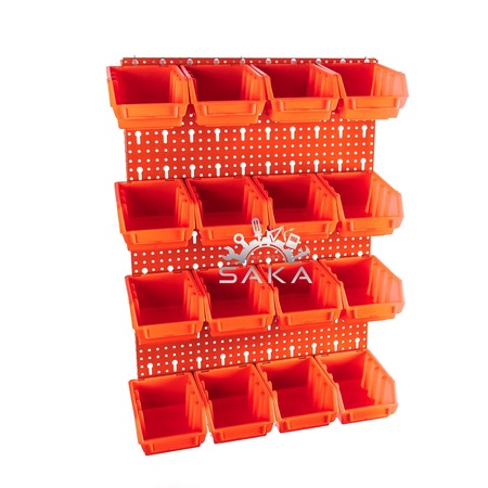 Zestaw pudełek czerwonych Ergobox 2 + płyta perforowana czerwona podwójna 450x630x15 mm (szerokość x wysokość x głębokość-rant) (1)