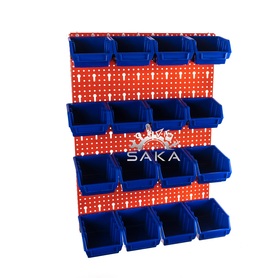 Zestaw pudełek niebieskich Ergobox 1 i 2 + płyta perforowana czerwona podwójna 450x630x15 mm (szerokość x wysokość x głębokość-rant)