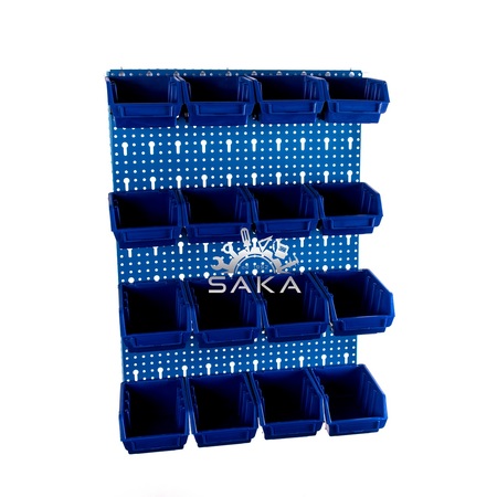 Zestaw pudełek niebieskich Ergobox 1 i 2 + płyta perforowana niebieska podwójna 450x630x15 mm (szerokość x wysokość x głębokość-rant) (1)
