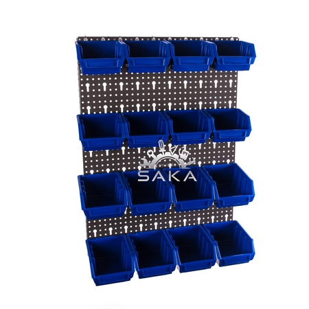 Zestaw pudełek niebieskich Ergobox 1 i 2 + płyta perforowana czarna podwójna 450x630x15 mm (szerokość x wysokość x głębokość-rant) (1)